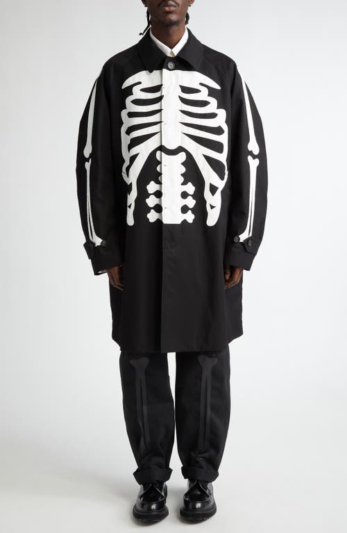 TAKAHIROMIYASHITA TheSoloist. Sotien Bone Appliqué Car Coat in Black X White Bone 