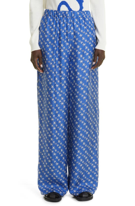 Max Mara Anversa Starfish-print Wide-leg Silk Pull-on Pants In Bluette