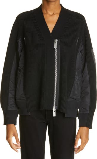 Sacai Hybrid Wool & Nylon Twill MA-1 Sweater Jacket | Nordstrom