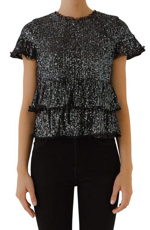 Endless Rose Sequins Baby Doll Top With Mesh In Black