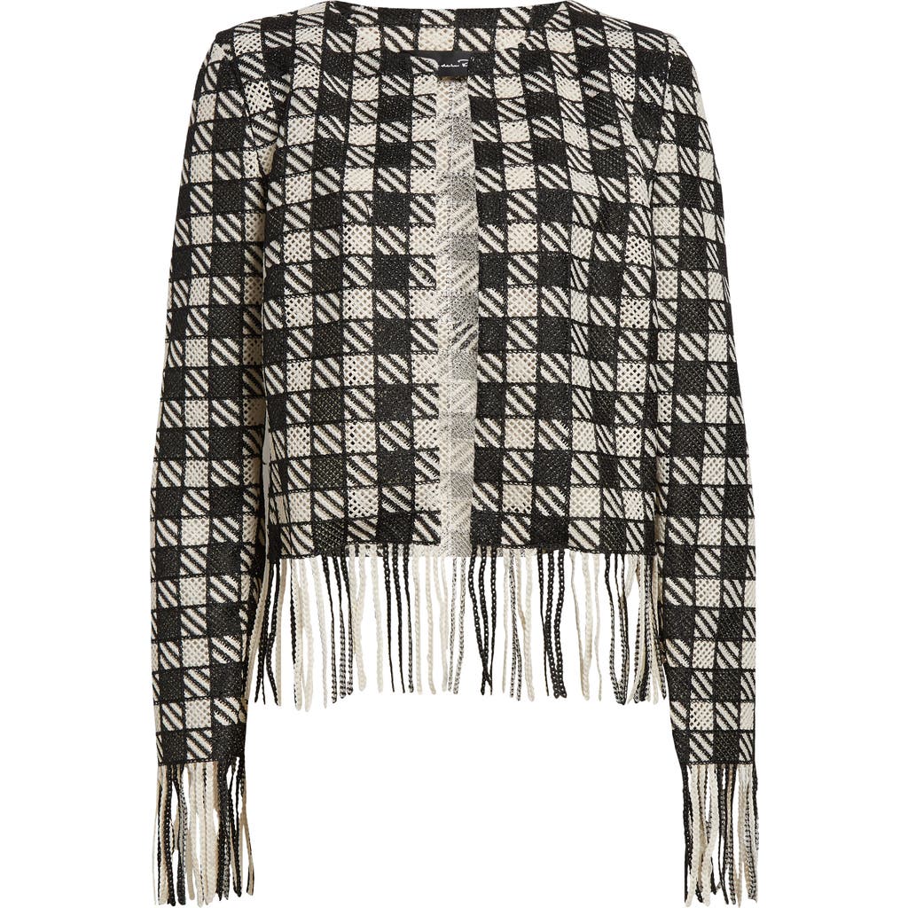 Shop Oscar De La Renta Check Fringe Crop Jacket In Ecru/black