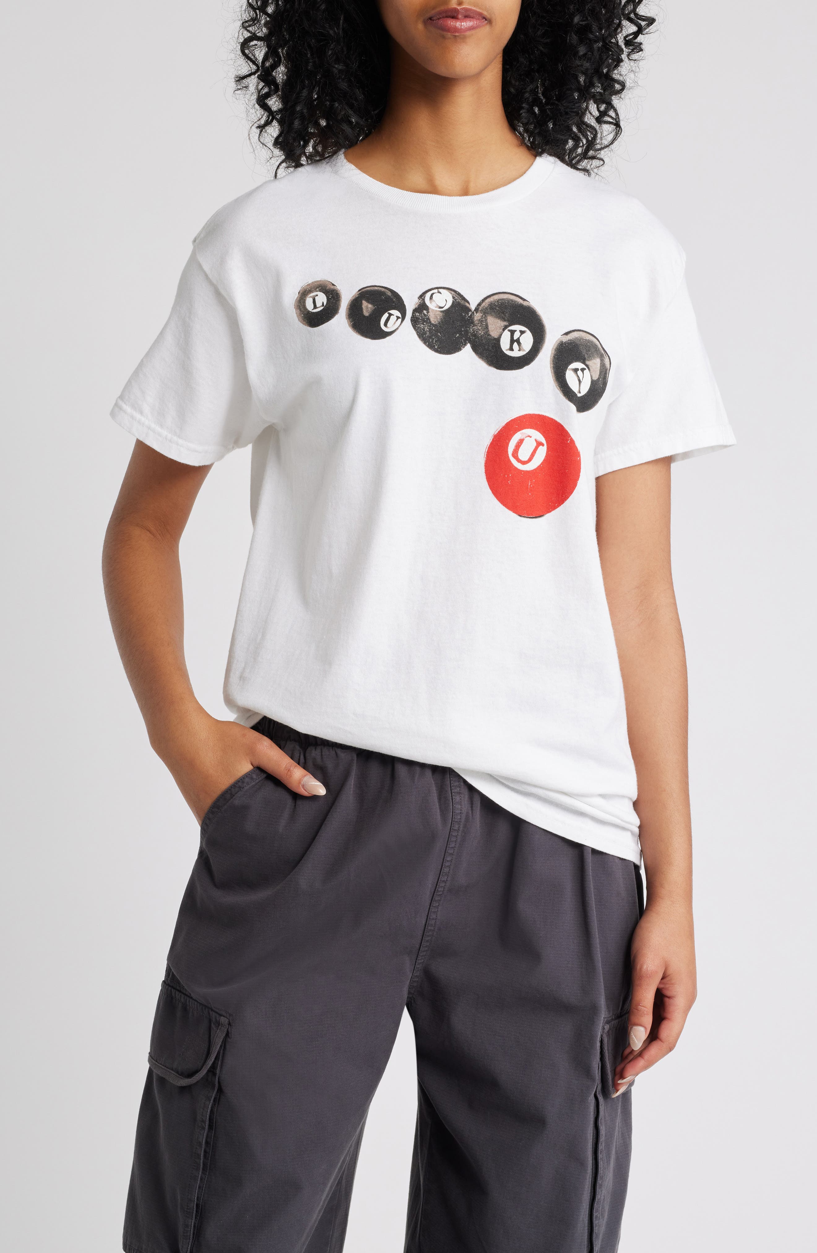 Vinyl Icons Lucky U Graphic Boyfriend T-Shirt in White 