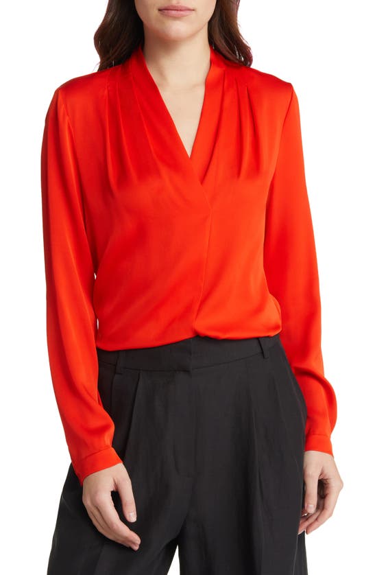 Kobi Halperin Nellie Pleated V-neck Long-sleeve Blouse In Flame