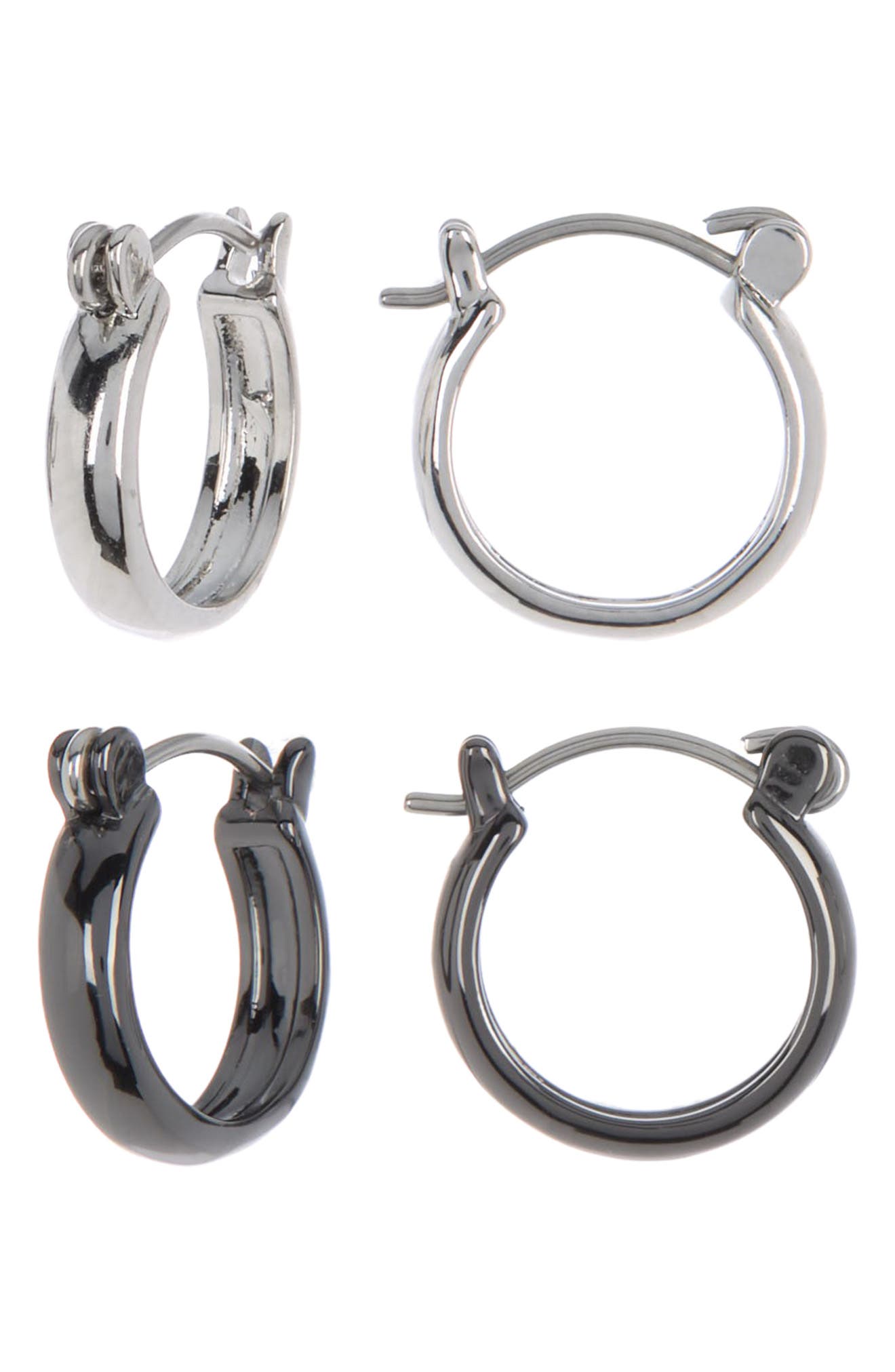 Abound Classic Huggie Hoop Earrings Set In Silver- Hematite