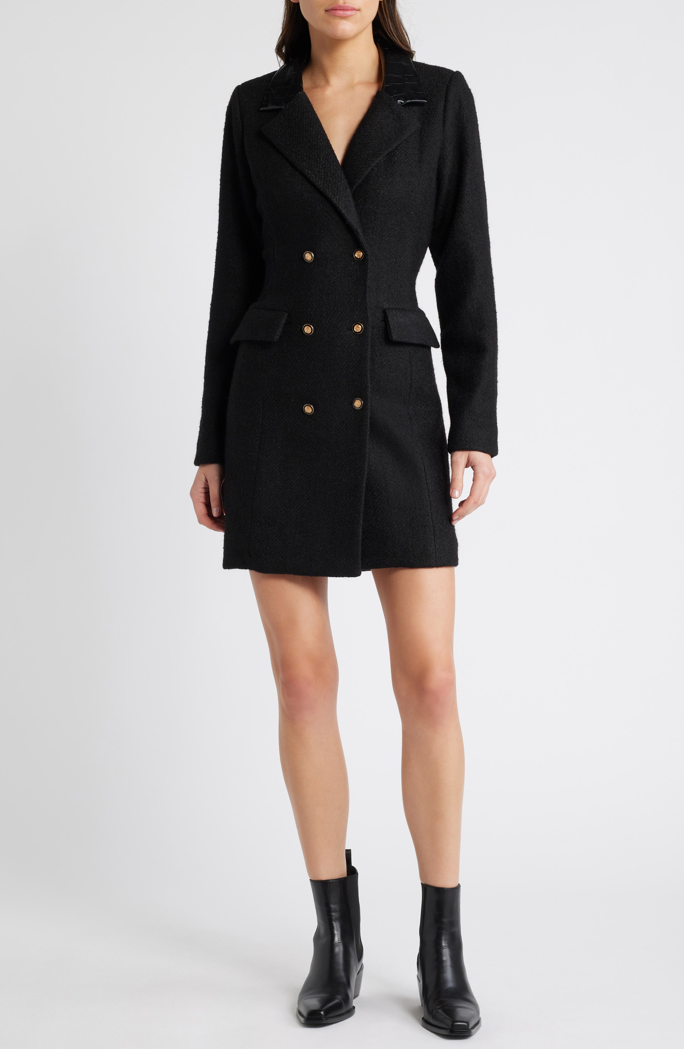 Lost + Wander Alessia Double Breasted Long Sleeve Blazer Minidress in Black 