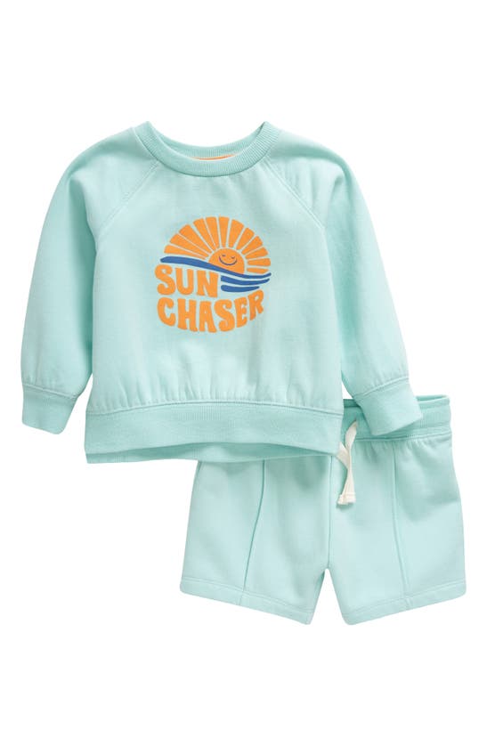 Shop Tucker + Tate Graphic Sweatshirt & Pintuck Shorts In Teal Eggshell Sun Chaser