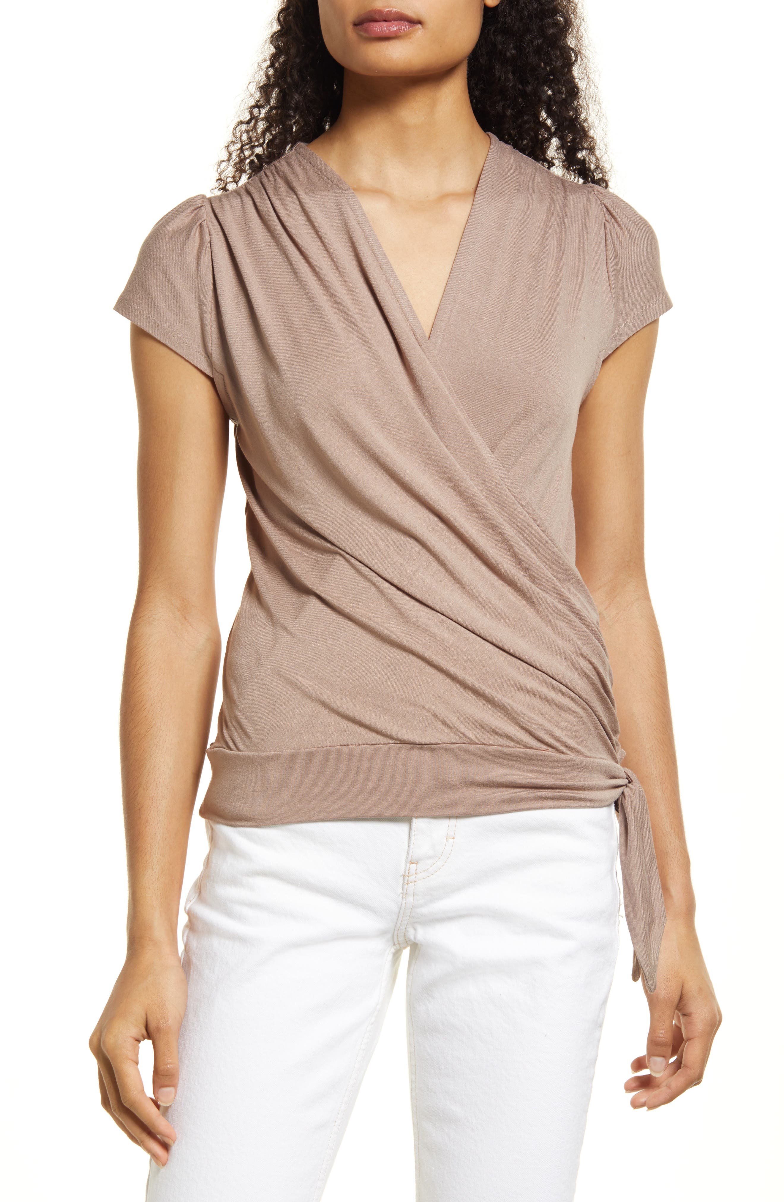 Theory Womens 3/4 Sleeve Elevated Wrap Top