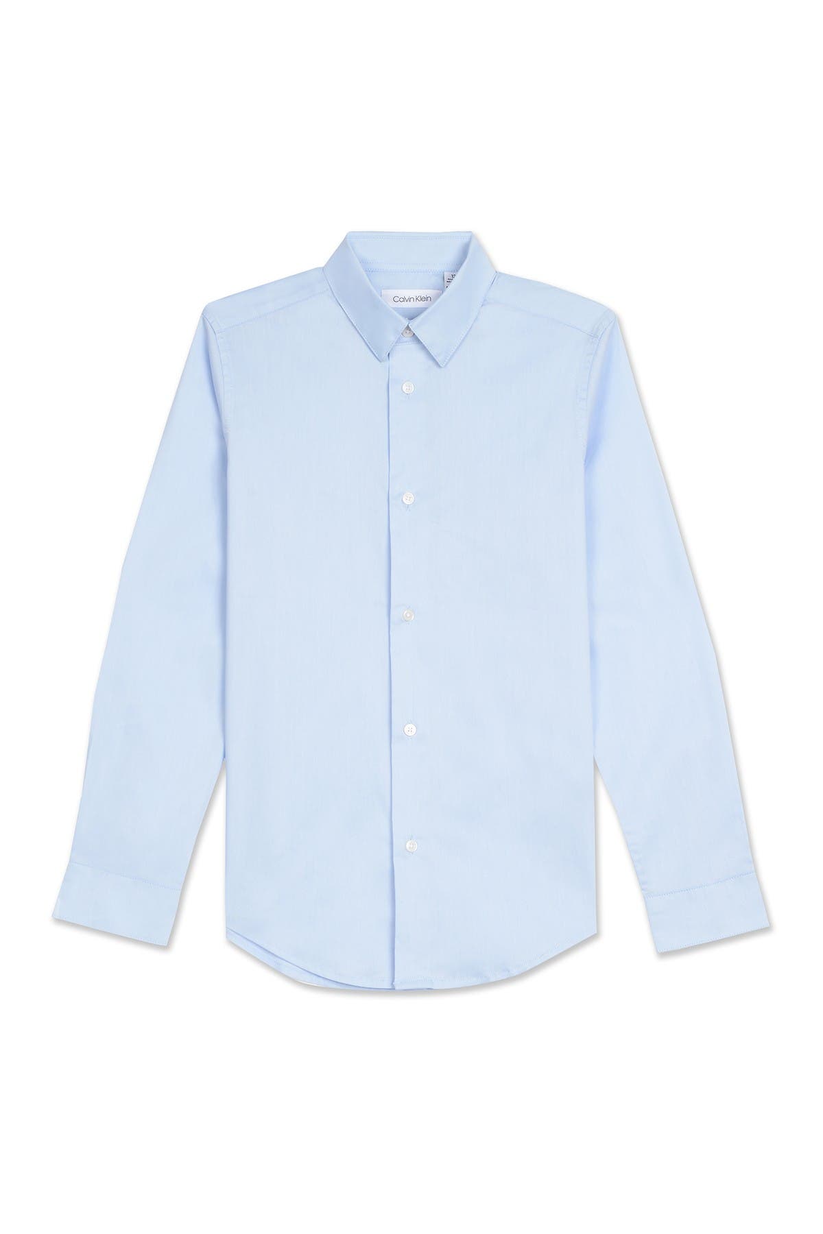 Calvin Klein Kids' Solid Long Sleeve Slim Fit Shirt In Light/pastel Blue1
