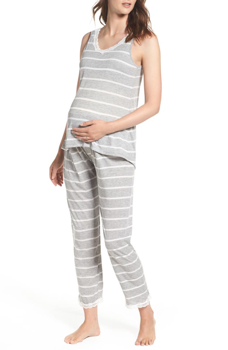 BELABUMBUM Maternity/Nursing Tank Pajamas, Main, color, GREY STRIPE