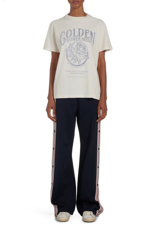 Shop Golden Goose Side Stripe Snap Track Pants In Dark Blue/papyrus