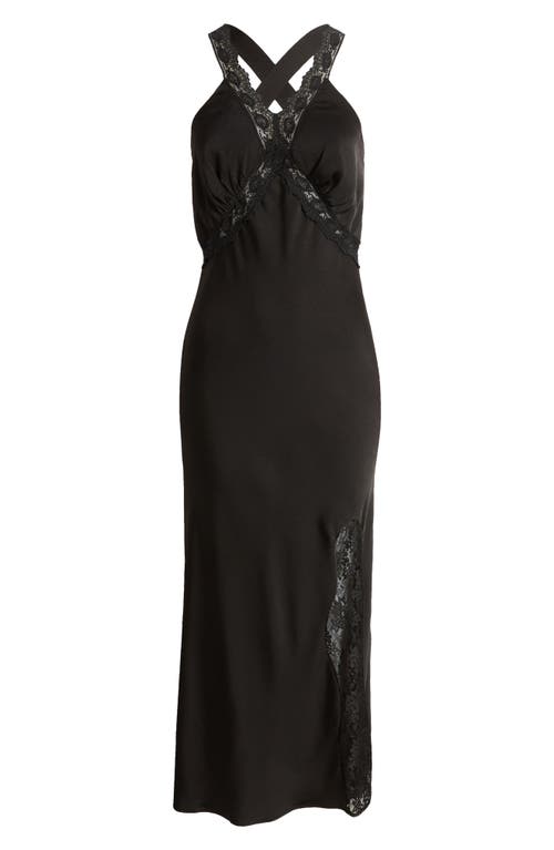 Shop Rare London Lace Detail Satin Slipdress In Black