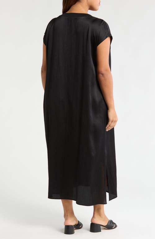 Shop Eileen Fisher Bateau Neck Silk Shift Dress In Black