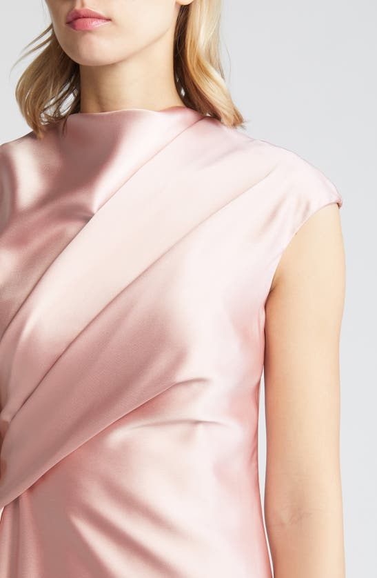 Shop Amsale Drape Asymmetric Hem Satin Cocktail Dress In Rose
