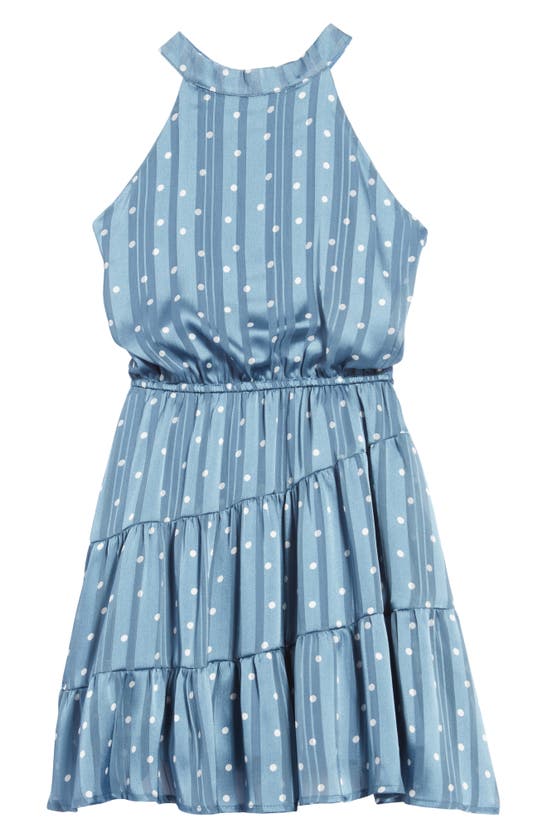 Ava & Yelly Kids' Polka Dot & Stripe Dress In Blue