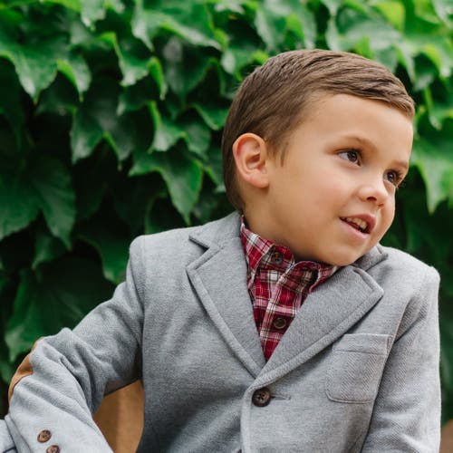 Hope & Henry Baby Boys' Fleece Blazer, Infant In Gray Heather Herringbone