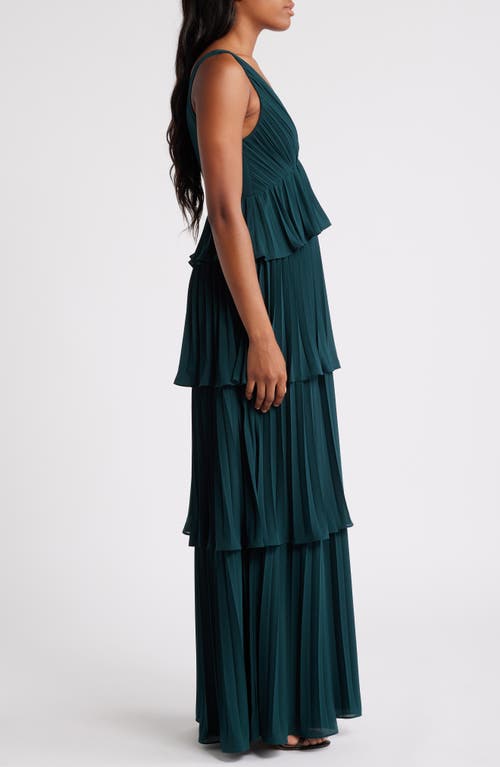 Lulus Tiered Gown Pleated In Emerald Green