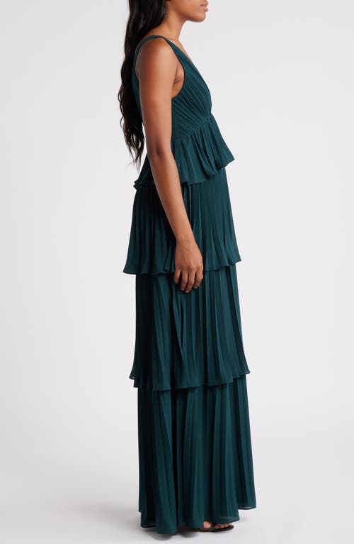 Shop Lulus Tiered Gown Pleated In Emerald Green