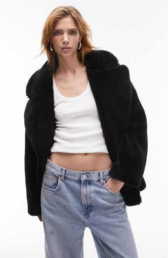 Petite luxe faux fur 2025 hood sporty cropped coat