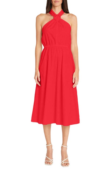 Halter Neck O-Ring Poplin Midi Dress