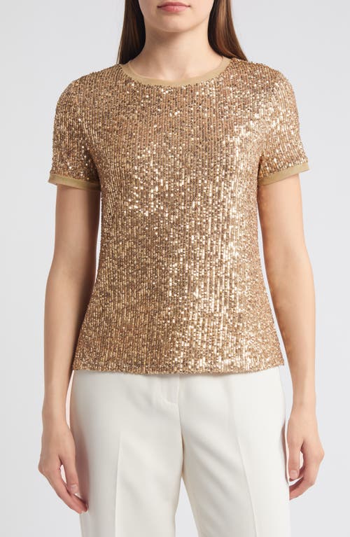 Anne Klein Sequin Mesh Top Light Coffee at Nordstrom,