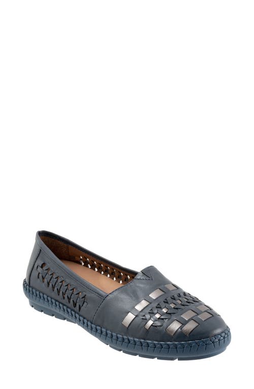 Trotters Rory Woven Flat In Navy/silver