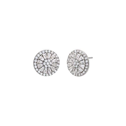 Shop By Adina Eden Pave X Baguette Round Stud Earring In Silver