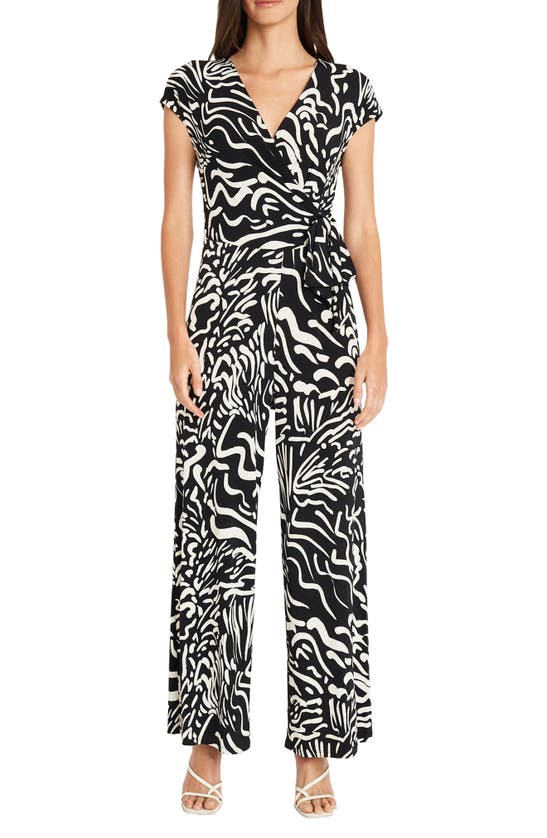 Maggy London Front Tie Jumpsuit In Soft White/ Black