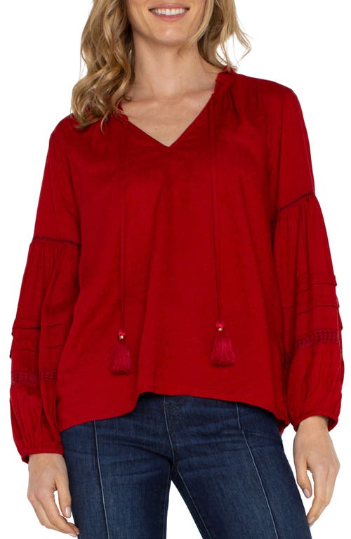 Shop Liverpool Lace Inset Tie Neck Top In Carnelian Red