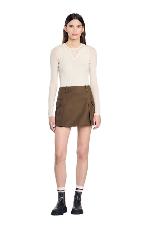 Shop Sandro Short Skirt With Pockets In Olive Green