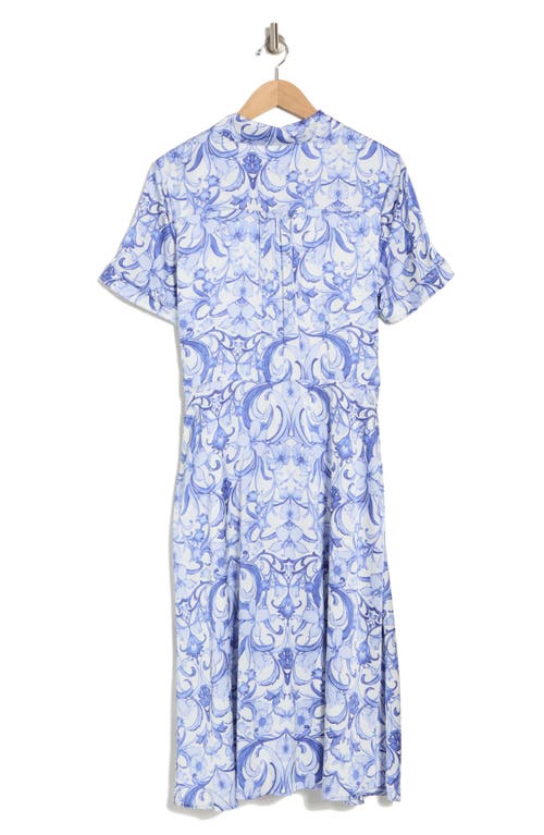 Shop Tahari Asl Floral Print Wrap Dress In Ivory Blue