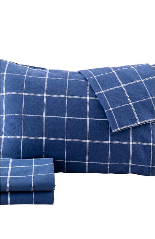 Shop Woven & Weft Turkish Cotton Windowpane Printed Flannel Sheet Set In Windowpane - Navy/white