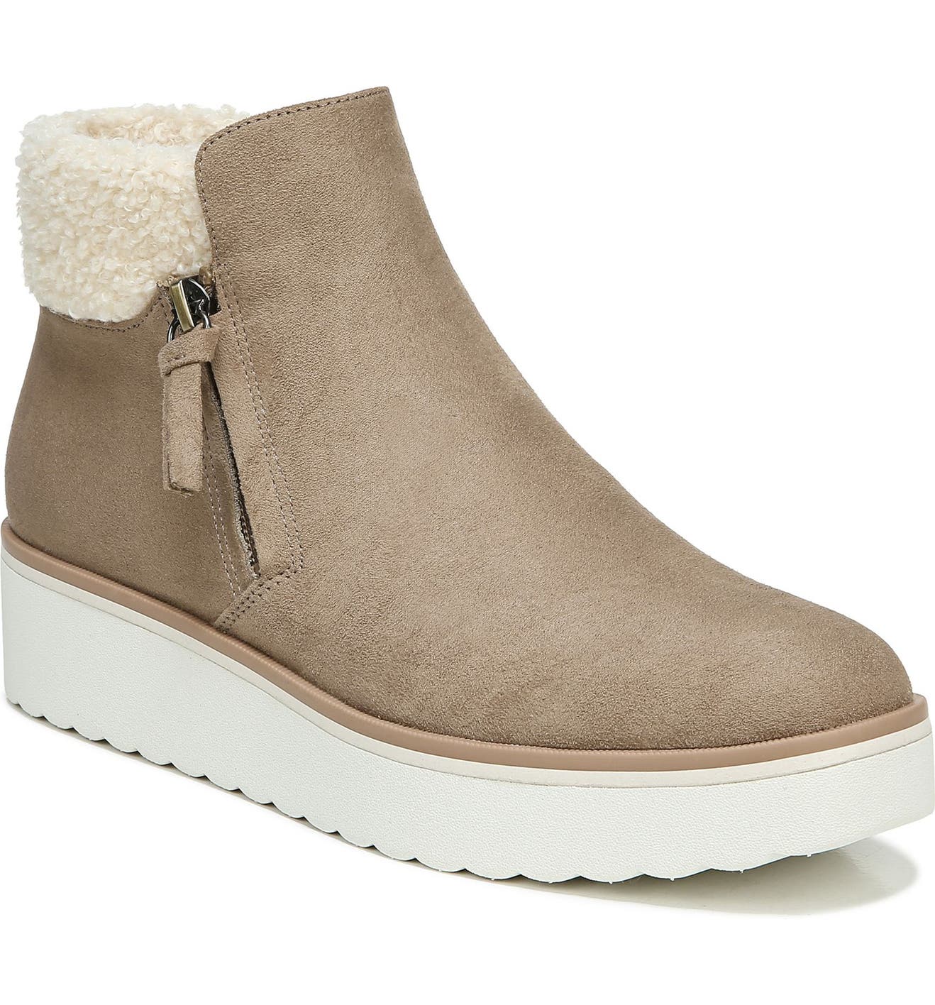 DR. SCHOLL'S Lunar Faux Shearling Bootie, Main, color, WOOD BROWN FABRIC
