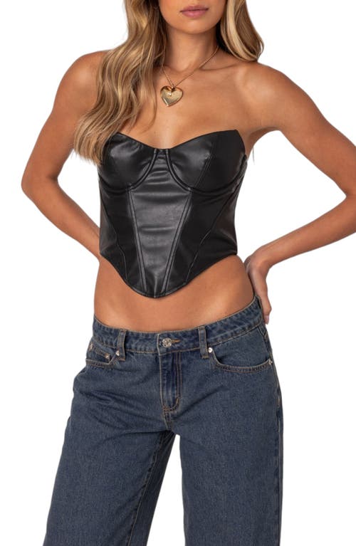 EDIKTED Aberdeen Faux Leather Strapless Crop Top Black at Nordstrom,