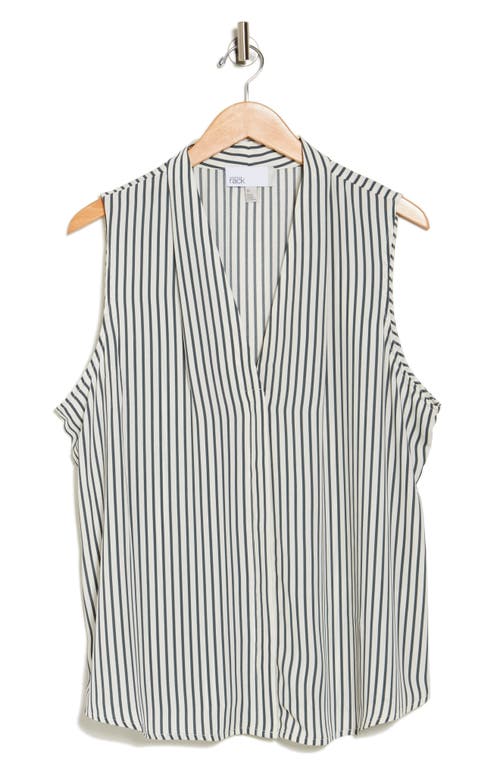 Nordstrom Rack V-neck Sleeveless Woven Shell Top In Blue - Ivory Kealey Stripe