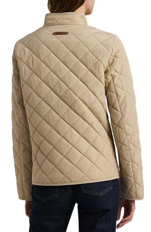 Shop Lauren Ralph Lauren Crest Logo Quilted Jacket In Explorer Sand