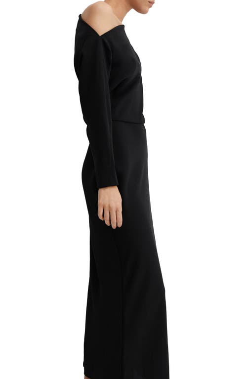 Shop Mango Off The Shoulder Long Sleeve Midi Dress In Black