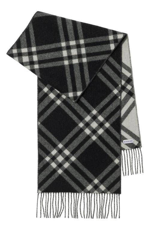 Shop Burberry Check Double Face Cashmere Fringe Scarf In Black