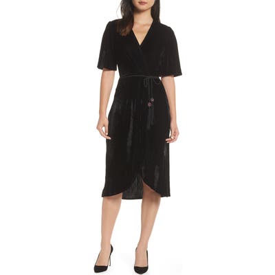 Fraiche By J Velvet Faux Wrap Dress, Black