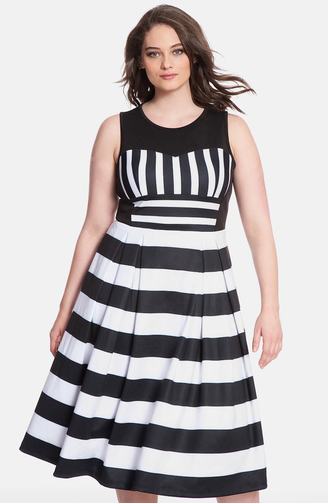 ELOQUII Stripe Pleat Midi Dress (Plus Size) Nordstrom