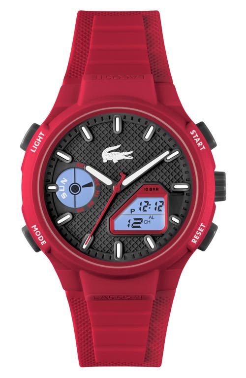 Shop Lacoste Lc33 Silicone Strap Watch, 43.75mm In Red/black