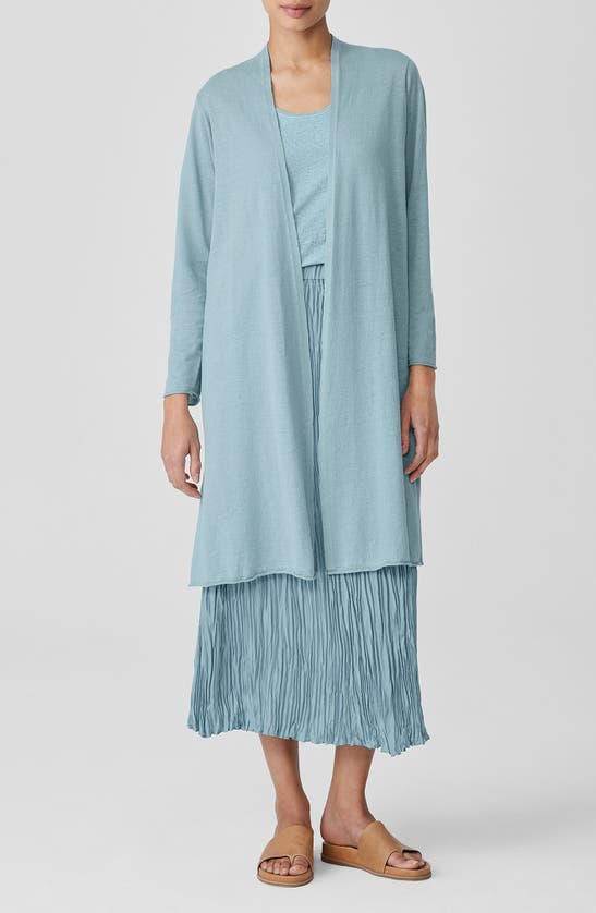 Eileen Fisher Organic Linen & Organic Cotton Long Cardigan In Seafoam