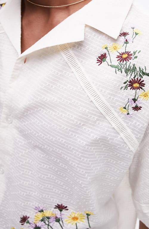 Shop Topman Floral Embroidered Dobby Camp Shirt In White