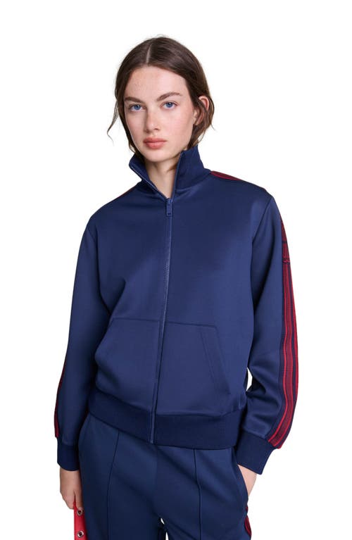 Shop Maje Striped Zip-up Sweatshirt In Navy