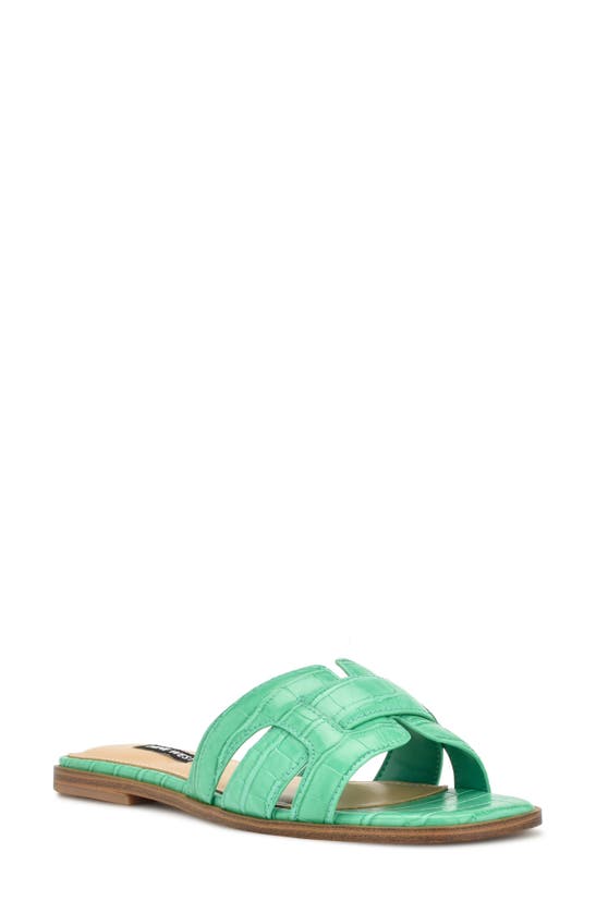 Nine West Germani Slide Sandal In Bright Green Croco