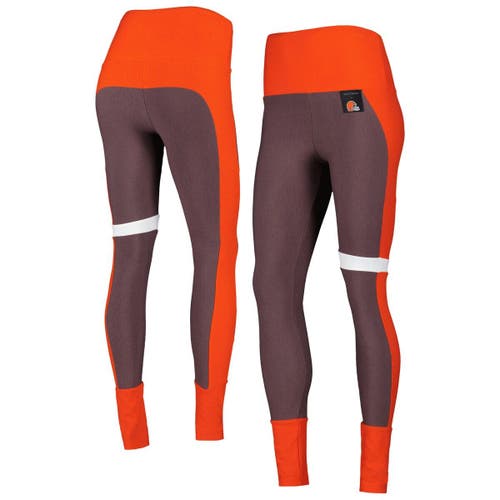 Women's KIYA TOMLIN Brown/Orange Cleveland Browns Colorblock Tri-Blend Leggings