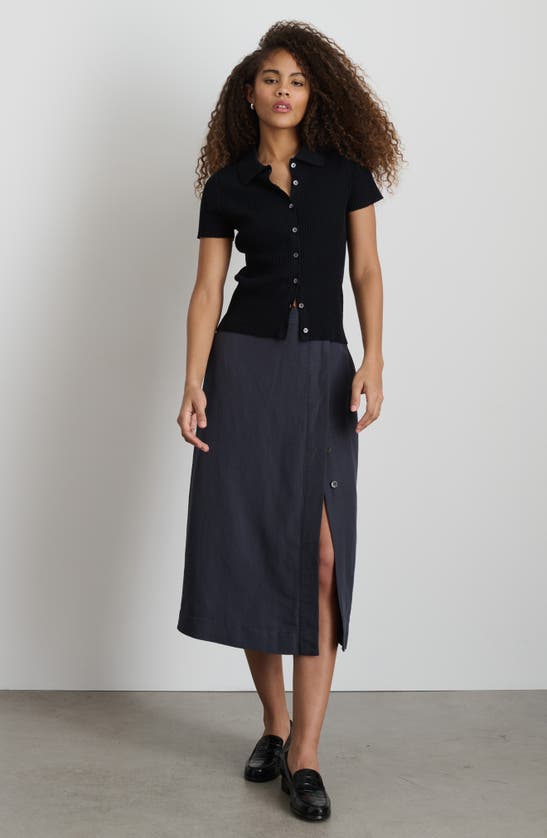 Shop Alex Mill Button Front Twill Midi Skirt In Washed Black