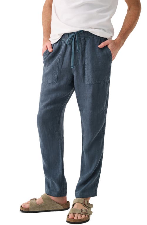 Faherty Linen Drawstring Pants in Look Out Navy