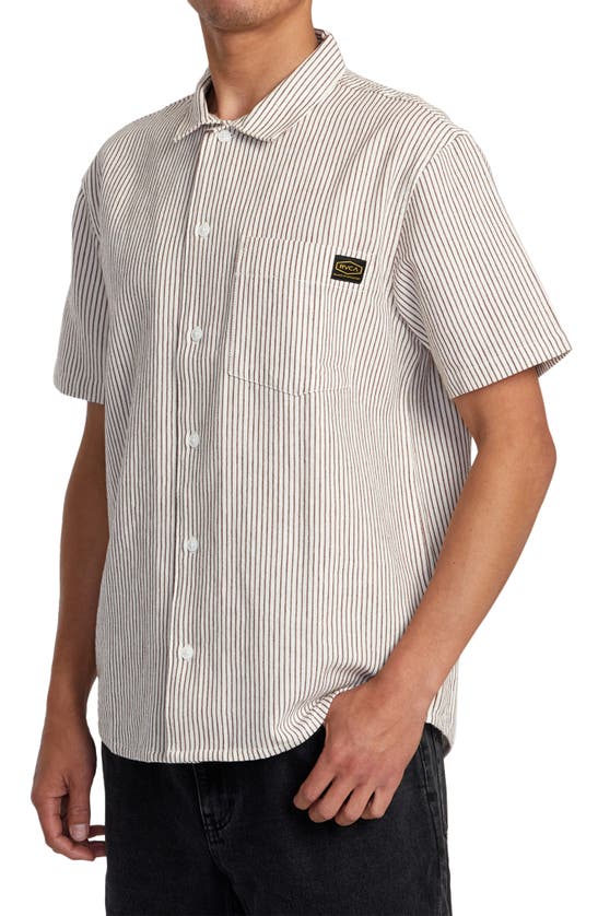 Shop Rvca Dayshift Stripe Ii Short Sleeve Button-up Shirt In Natural