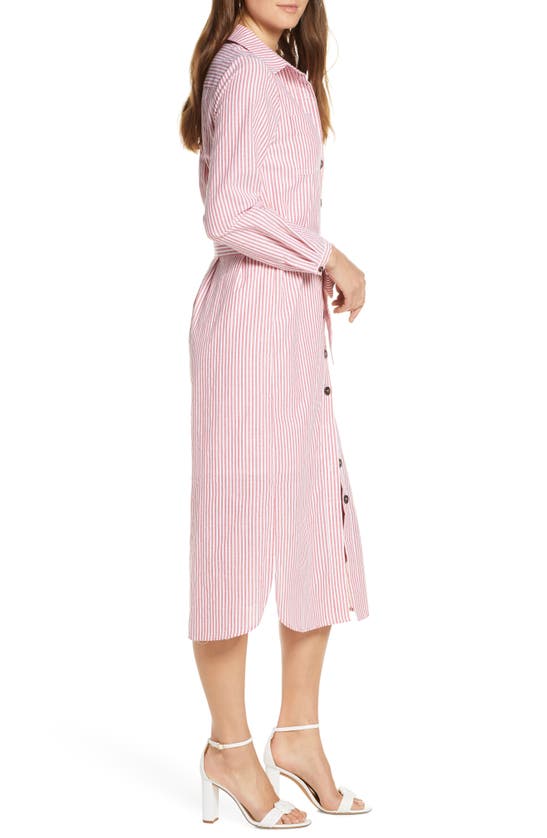 1901 Stripe Belted Shirtdress In Red- White
