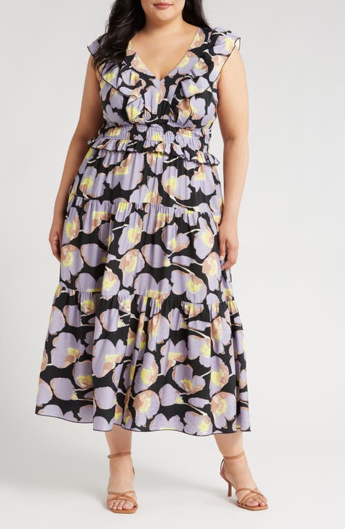 Shop Melloday Floral Tiered Maxi Dress In Black Lilac Floral